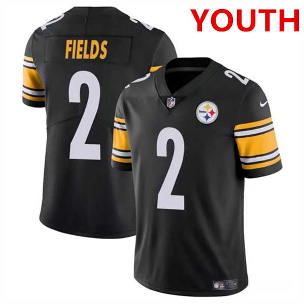 Youth Pittsburgh Steelers #2 Justin Fields Black Vapor Untouchable Limited Football Stitched Jersey Dzhi->->Youth Jersey